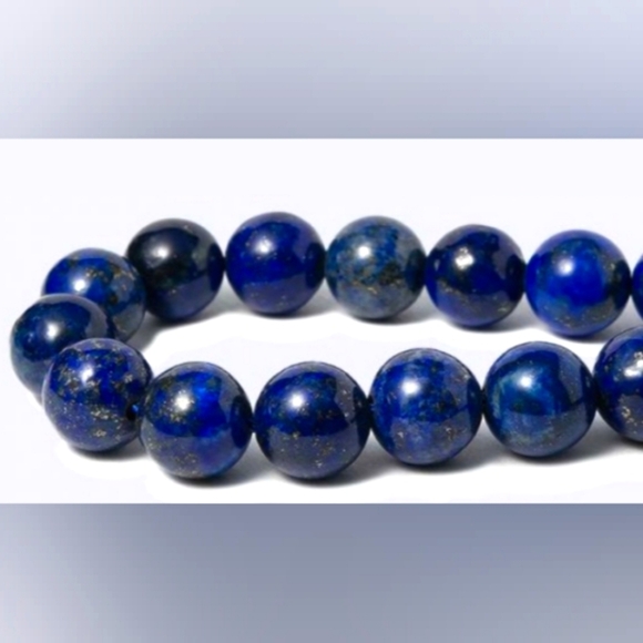 Lapis Lazuli Beaded Stretch Bracelet; Unisex Gemstone Bead Bracelet - Picture 1 of 6